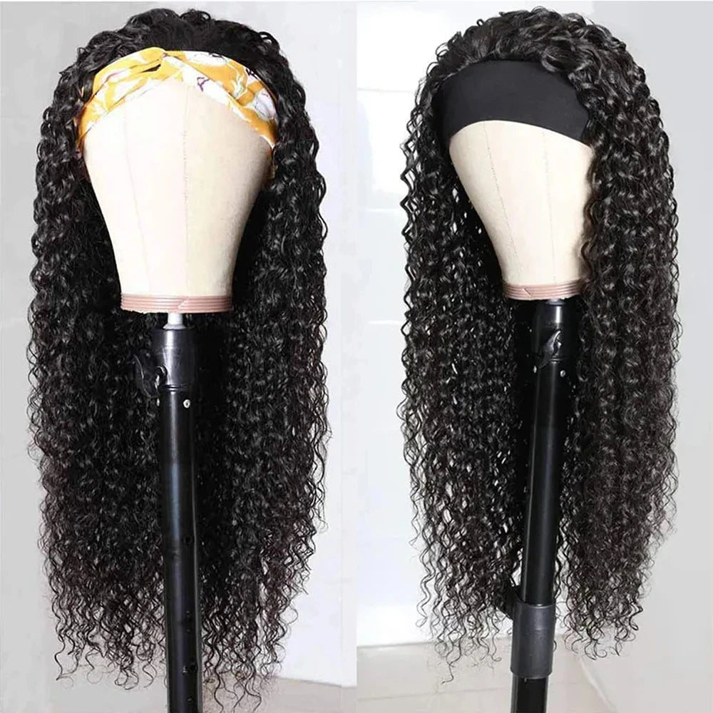 Deep Curly Headband Wig Human Hair Pull go Half Wigs Human Hair Curly Headband Glueless Wigs Human Hair 36 Inches Human Hair Wig
