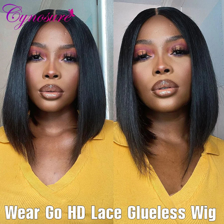 Cynosure Hair 13x4 Straight Glueless Wig Human Hair Ready to Wear Pre Cut Short Bob Wig Lace Front Human Hair Wigs For Women