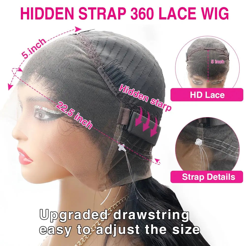 Kinky Straight Invisible Strap 360 Full Lace Glueless Wig Human Hair Pre Cut HD 360 Lace Front Wig Human Hair Wigs Preplucked
