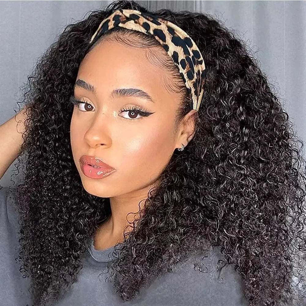 Kinky Curly Headband Wig Human Hair Full Machine Made 180% Density Glueless Human Hair Wigs Brazilian Remy Hair Headband Wig