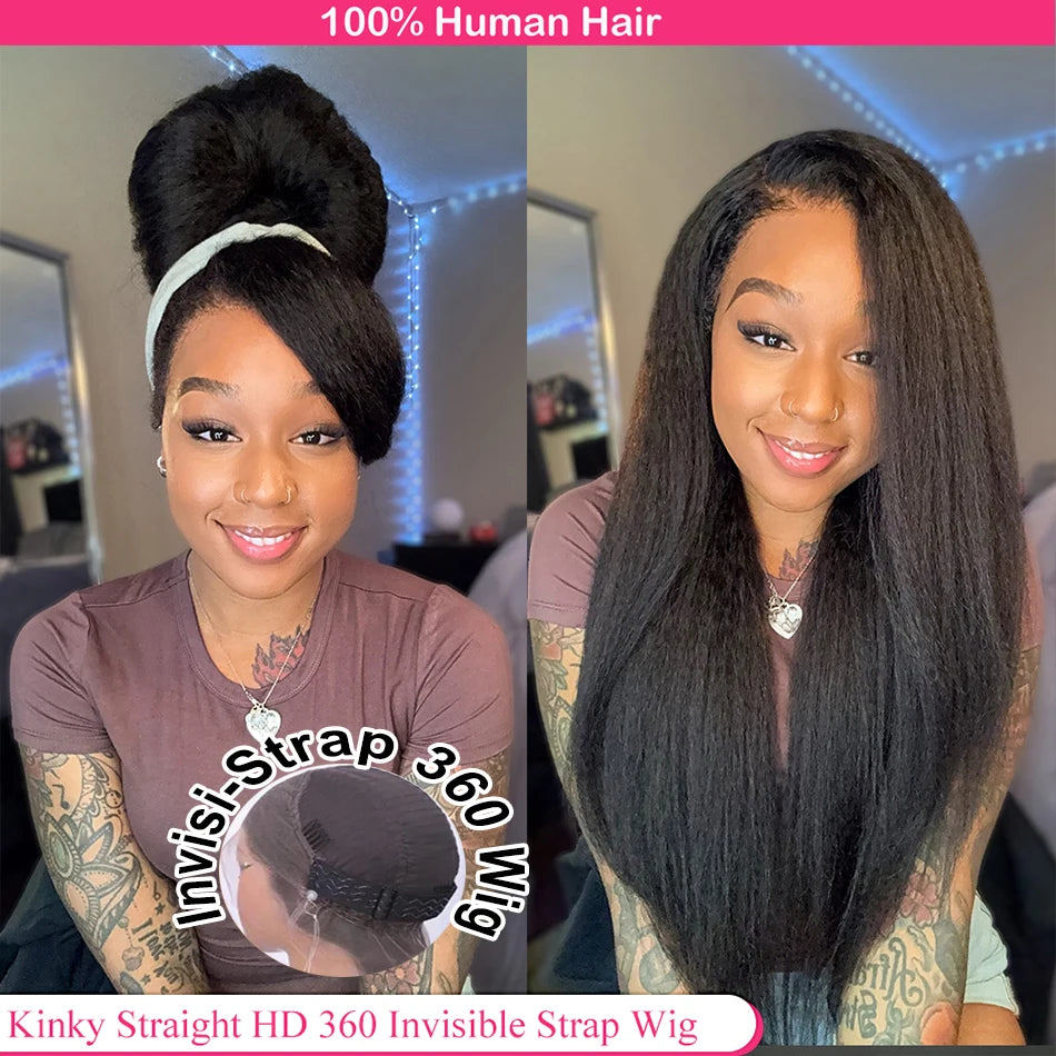 Kinky Straight Invisible Strap 360 Full Lace Glueless Wig Human Hair Pre Cut HD 360 Lace Front Wig Human Hair Wigs Preplucked
