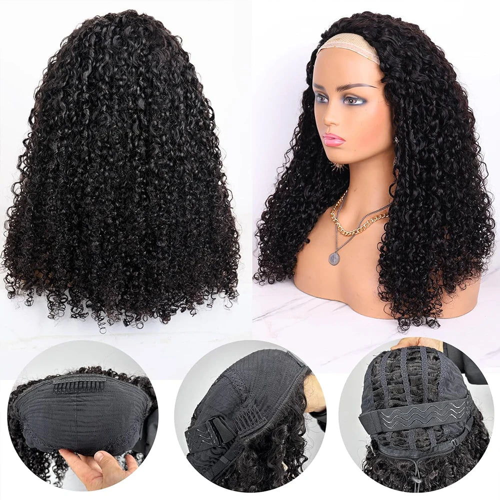 3 IN 1 Half Wigs Human Hair Deep Curly Real Glueless Wigs Human Hair Half Wig With Drawstring 250 Density Curly Half Wigs