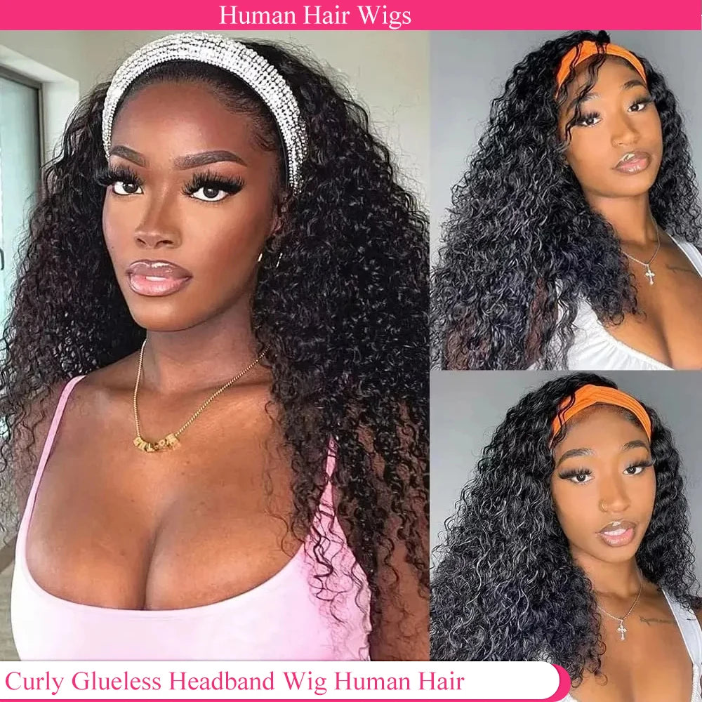 Deep Curly Headband Wig Human Hair Pull go Half Wigs Human Hair Curly Headband Glueless Wigs Human Hair 36 Inches Human Hair Wig
