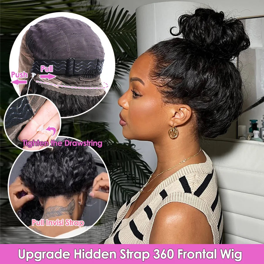 Cynosure 360 Full Lace Wig Human Hair Pre Plucked HD Lace Front Human Hair Wig Hidden Strap 360 Water Wave Wig for Women
