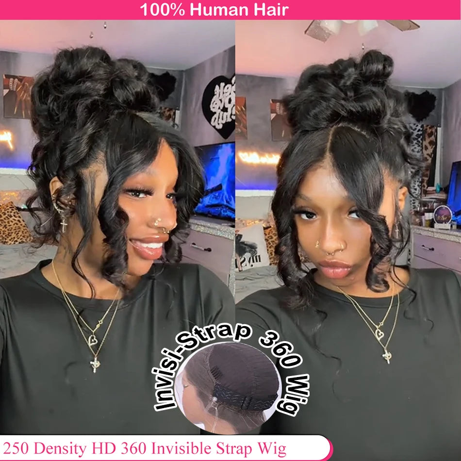 250 Density HD Invisi Starp 360 Lace Front Wig Human Hair Wigs Invisi Drawstring Body Wave Pre Cut 360 Full Lace Wig Human Hair