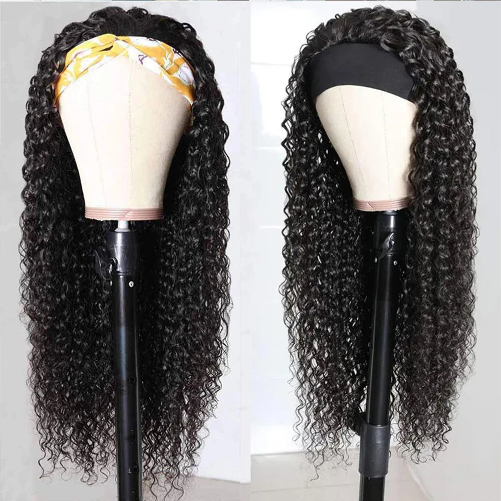 Kinky Curly Headband Wig Human Hair Full Machine Made 180% Density Glueless Human Hair Wigs Brazilian Remy Hair Headband Wig