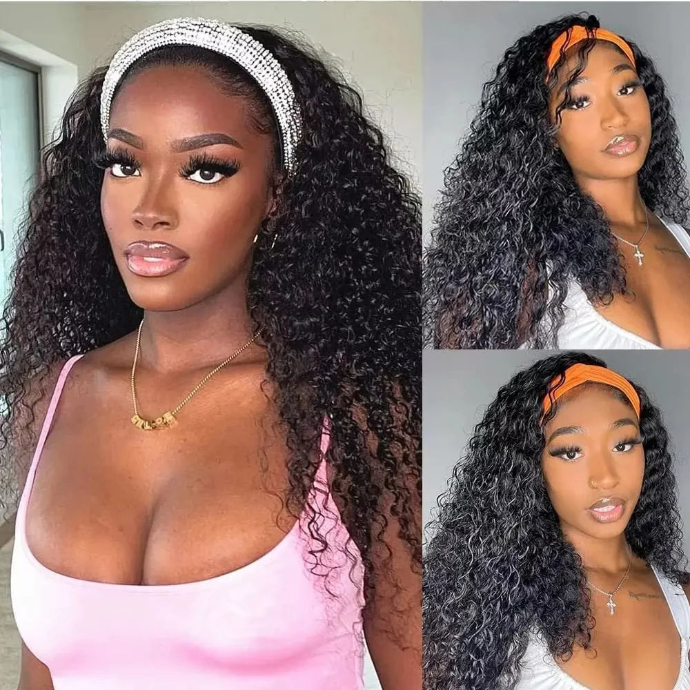 Kinky Curly Headband Wig Human Hair Full Machine Made 180% Density Glueless Human Hair Wigs Brazilian Remy Hair Headband Wig
