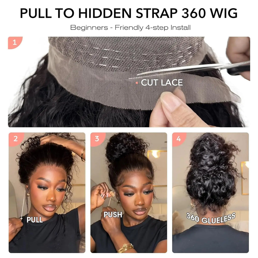 Invisible Strap HD 360 Lace Front Wig Human Hair Deep Curly Precut 360 Full Lace Wig Drawstring Snug Fit Glueless Wig Human Hair
