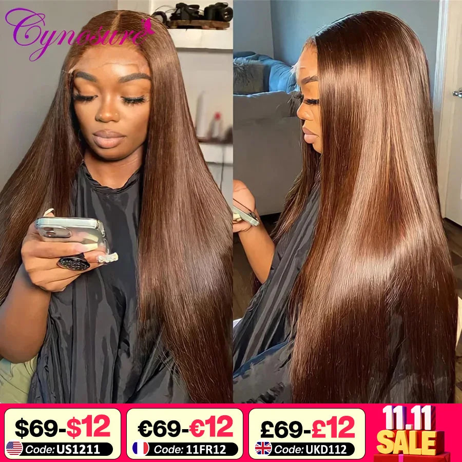 Cynosure Hair 13x4 Chocolate Brown Straight Lace Front Wigs Hd Transparent Lace Frontal Wig Colored Human Hair Wigs For Women