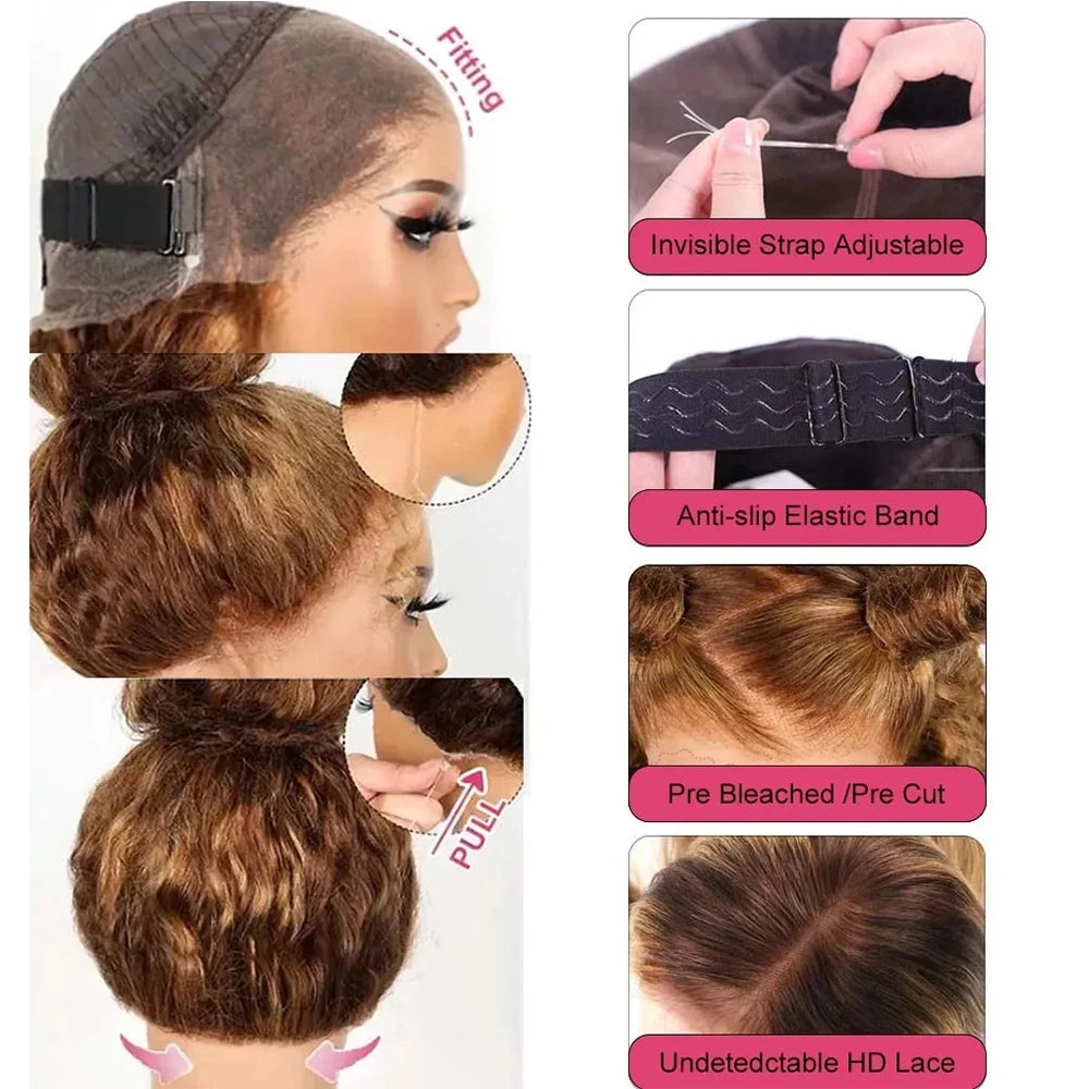 250 Density Highlight Invisible Strap HD 360 Full Lace Wig Glueless Wig Human Hair Deep Curly 360 Lace Front Wig Preplucked