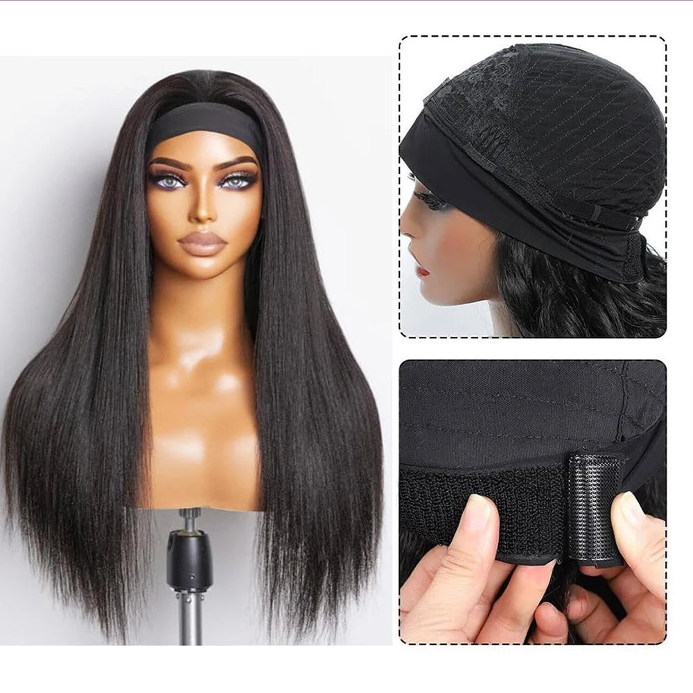 Bone Straight Headband Wigs Human Hair Pull & Go 250 Density Half Wigs Human Hair Wigs Headband Glueless Wigs Human Hair Wig