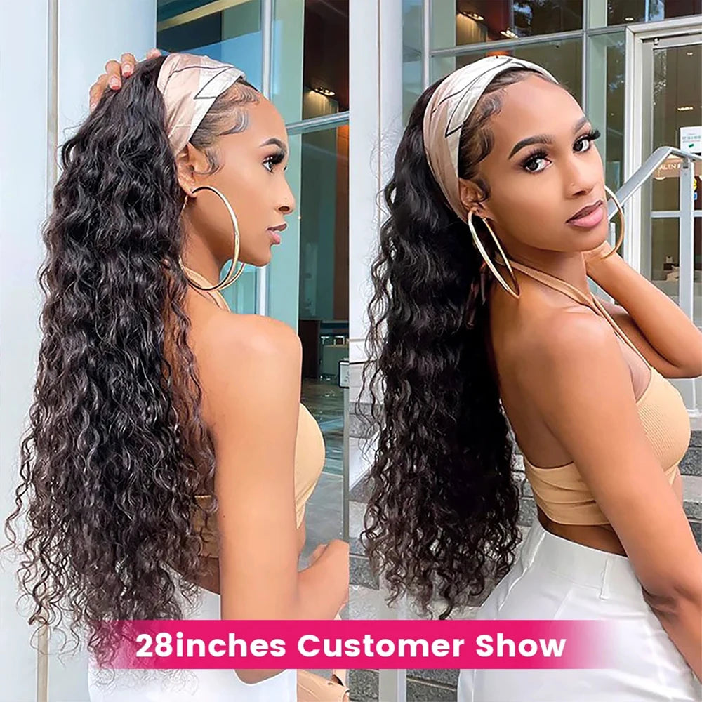 Headband Wig Human Hair Kinky Curly Glueless Wig Full Machine Made Curly Headband Bob Wig 36 Inches Human Hair Wigs for Women