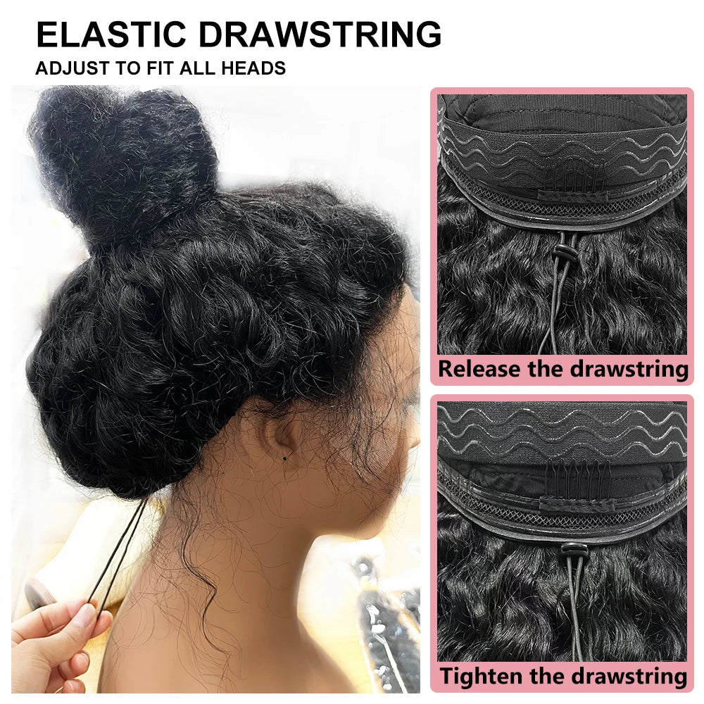 Deep Curly Pull Go 13x6 Lace Wigs with Elastic Drawstring 13x6 HD Lace Frontal Wig Pre Everyting Real Glueless Wig Human Hair