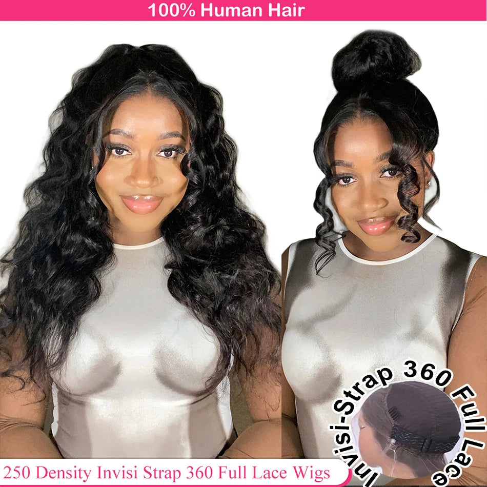 Invisible Strap HD 360 Lace Front Wig Human Hair Drawstring Body Wave 360 Full Lace Wig Glueless Human Hair Wigs PrePlucked