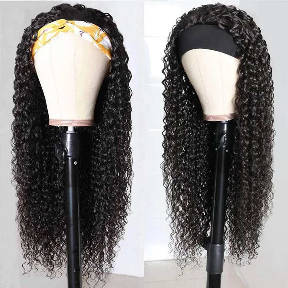 Headband Wig Human Hair Kinky Curly Glueless Wig Full Machine Made Curly Headband Bob Wig 36 Inches Human Hair Wigs for Women