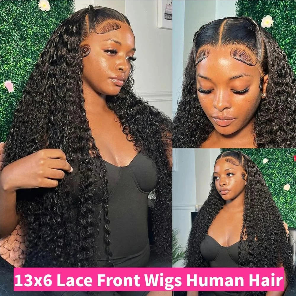 Deep Curly Pull Go 13x6 Lace Wigs with Elastic Drawstring 13x6 HD Lace Frontal Wig Pre Everyting Real Glueless Wig Human Hair