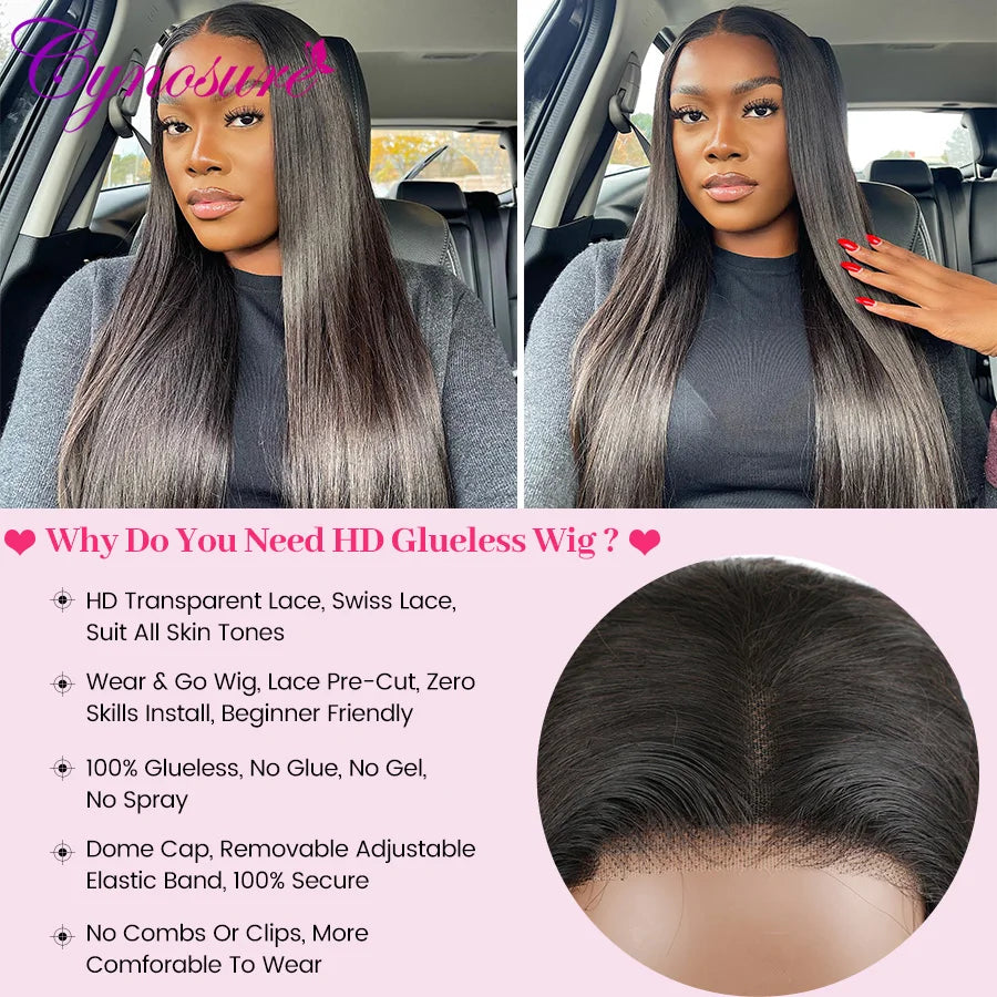 Cynosure Hair Human Hair Ready To Wear Straight Glueless Preplucked Ready To Go Wigs 8X5 HD Lace Front Wigs PreCut Lace