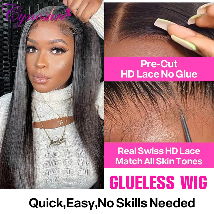 Cynosure Hair Human Hair Ready To Wear Straight Glueless Preplucked Ready To Go Wigs 8X5 HD Lace Front Wigs PreCut Lace