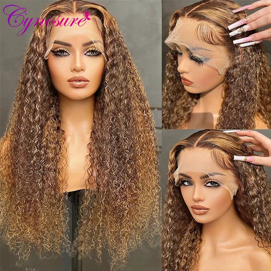 Cynosure 30 inch Highlight Lace Front Human Hair Wigs for Women 13x6 HD Lace Frontal Wig Honey Blond Ombre Color Preplucked Wig