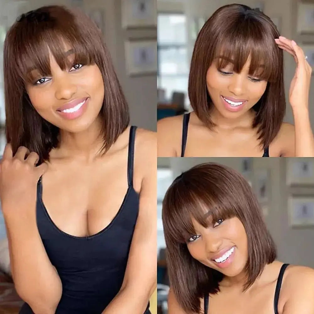 Bob Wig Human Hair Wigs For Women Straight Wig Human Hair Brown Wig With Bangs Short Human Hair Straight Brazilian Hair Wigs
