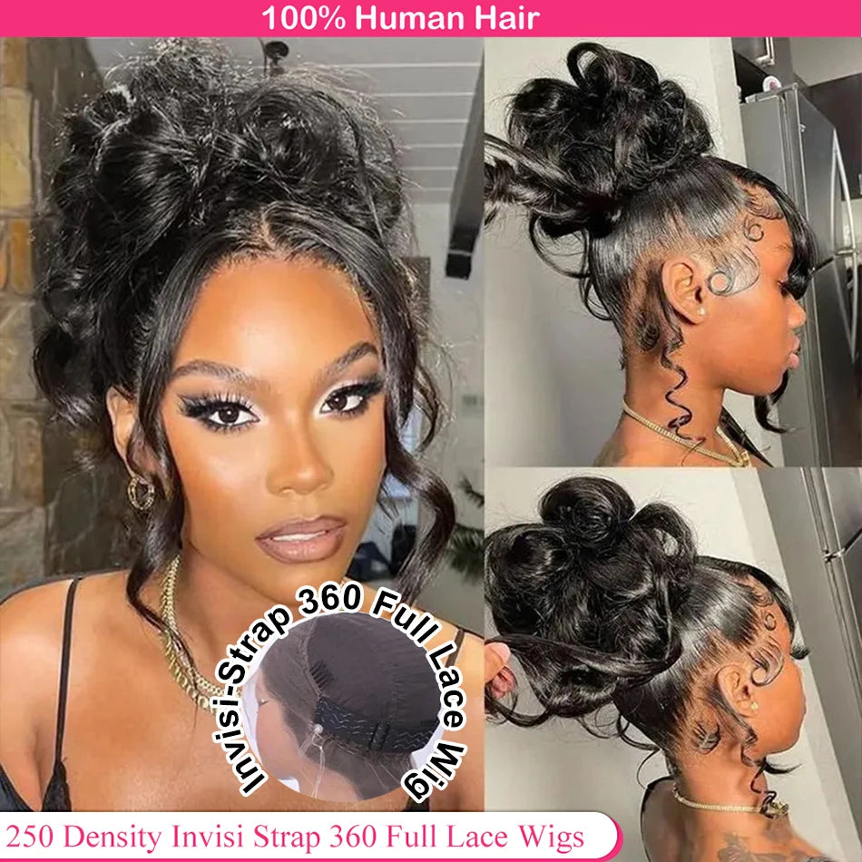 Invisi Strap HD 360 Lace Front Wig Human Hair Wigs Drawstring Body Wave 360 Full Lace Wig Human Hair Pre Plucked 250 Density Wig