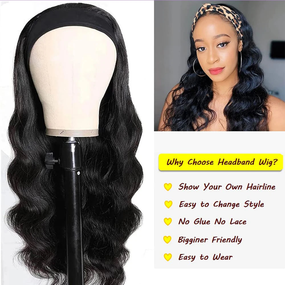 Body Wave Headband Wigs Human Hair Pull & Go 250 Density Half Wigs Human Hair Body Wave Headband Glueless Wigs Human Hair Wig