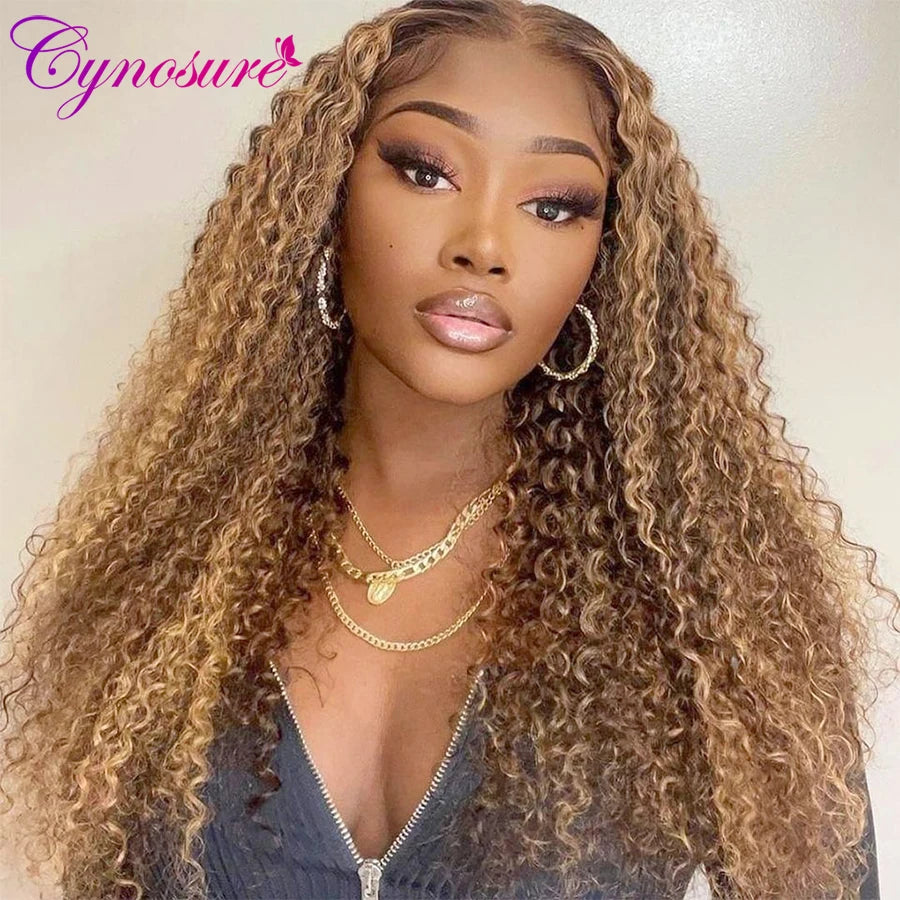 Cynosure 30 inch Highlight Lace Front Human Hair Wigs for Women 13x6 HD Lace Frontal Wig Honey Blond Ombre Color Preplucked Wig