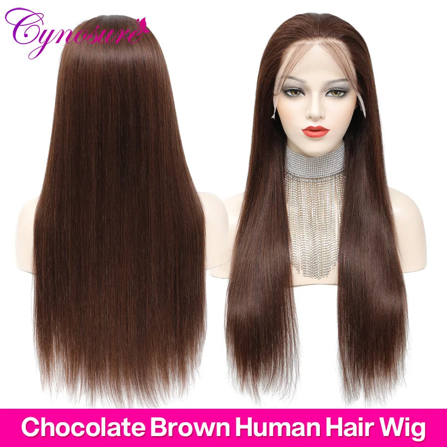 Cynosure Hair 13x4 Chocolate Brown Straight Lace Front Wigs Hd Transparent Lace Frontal Wig Colored Human Hair Wigs For Women