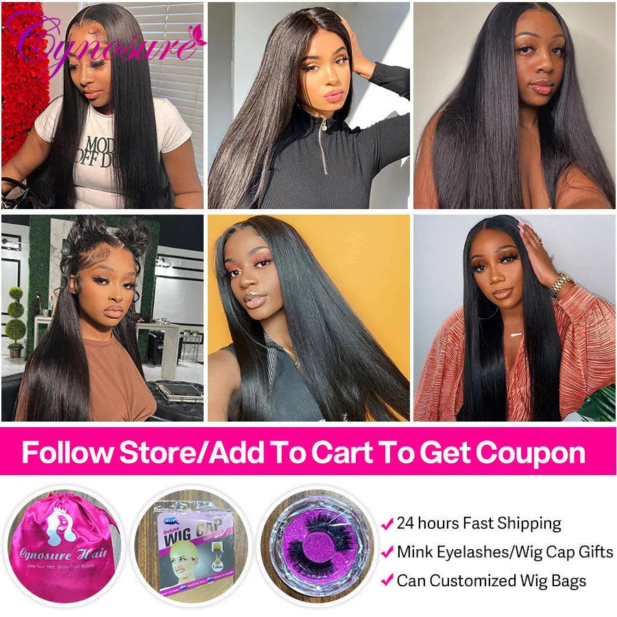 Cynosure 13x4 HD Transparent Lace Front Human Hair Wigs For Women 13x6 Brazilian Straight Pre Plucked Frontal Wig With Baby Hair