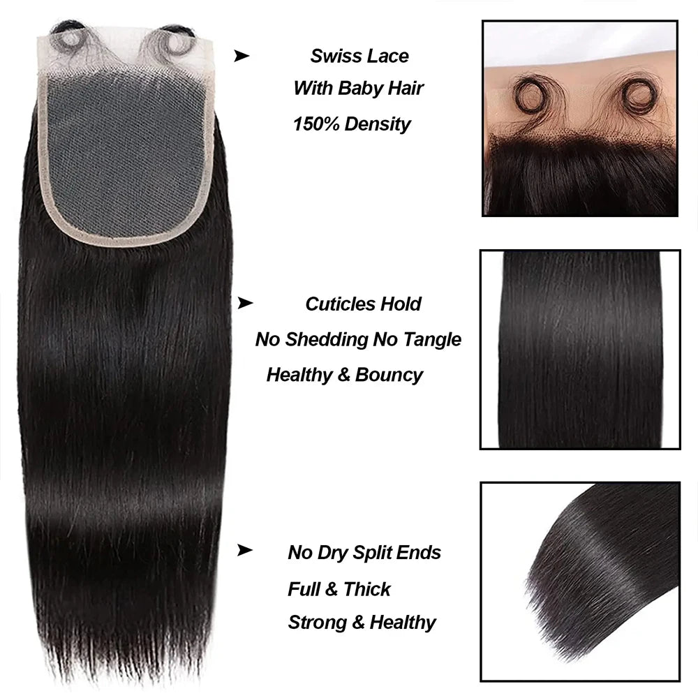 Straight Human Hair Bundles With Closure Brazilian Raw Hair Bundles With HD Lace Closure Transparent Lace Frontal with Bundles
