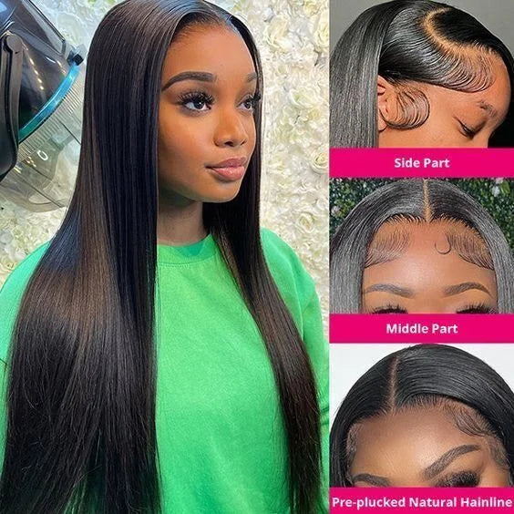 28 Inch Straight Lace Front Wigs for Black Women Brazilian HD Lace Frontal Wig 13X4 Transparent Lace Front Human Hair Wigs