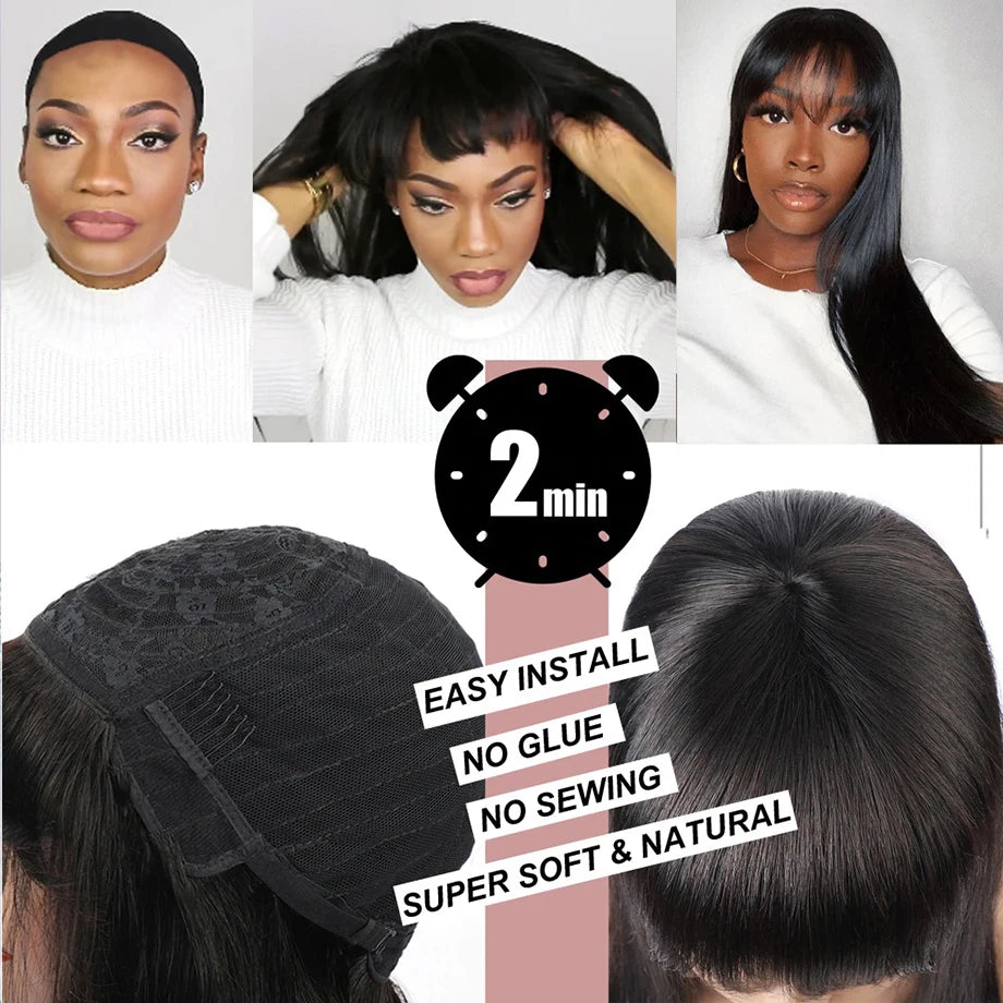 Body Wave Wig With Bangs Brown Human Hair Wigs For Women Body Wave Human Hair Wigs Brazilian Human Hair Wigs On Sale