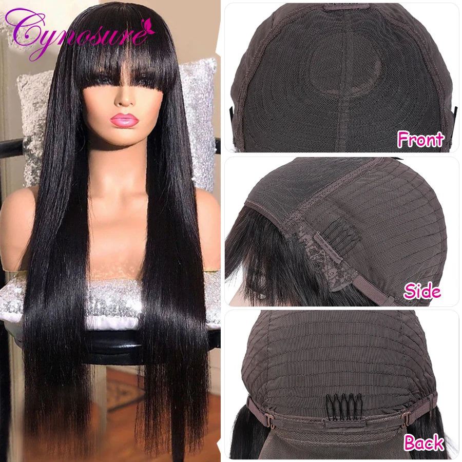 Cynosure Human Hair Wigs With Bangs Wig With Bangs Human Hair Brazilian Straight Hair Wigs For Black Women Remy Hair Wigs