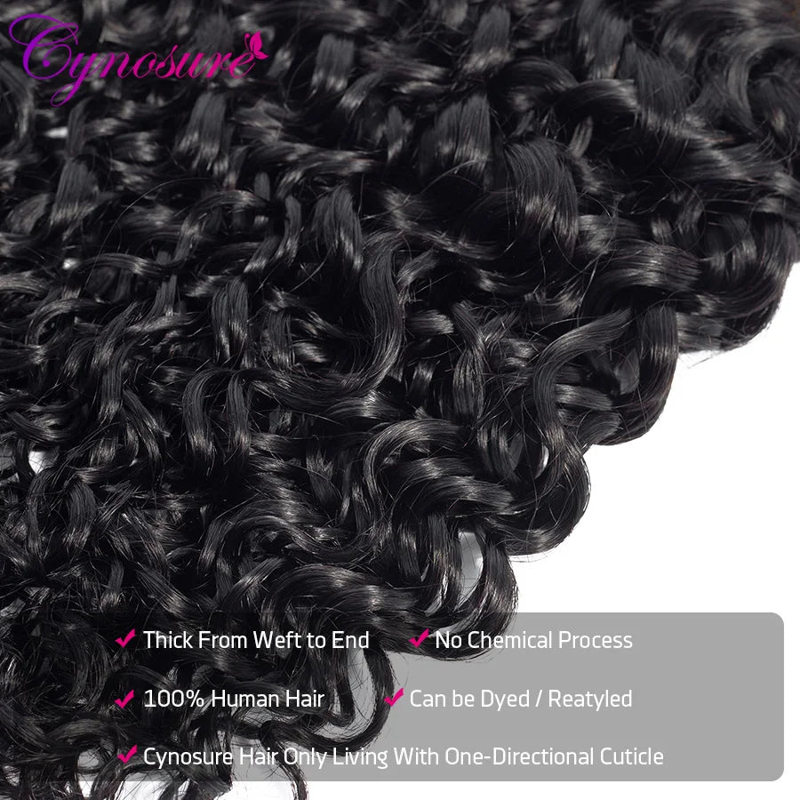 Cynosure Human Hair Water Wave Bundles with Closure Double Weft Brazilian Hair Weave 3 Bundles With Closure Remy