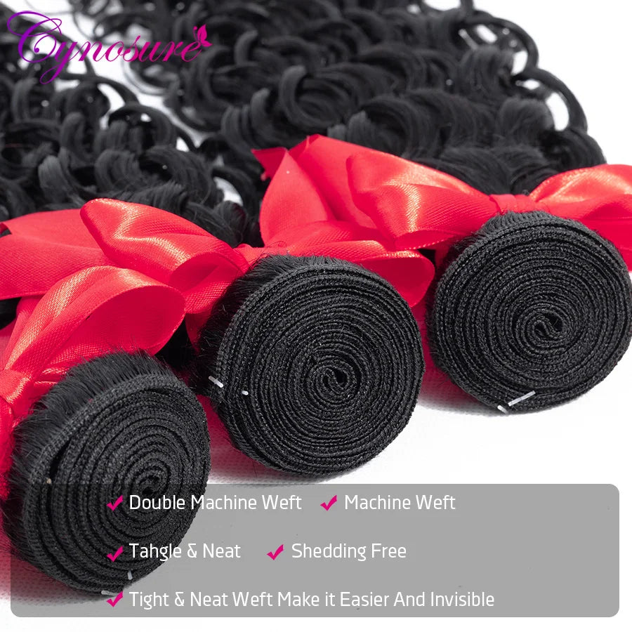 Cynosure Human Hair Water Wave Bundles with Closure Double Weft Brazilian Hair Weave 3 Bundles With Closure Remy
