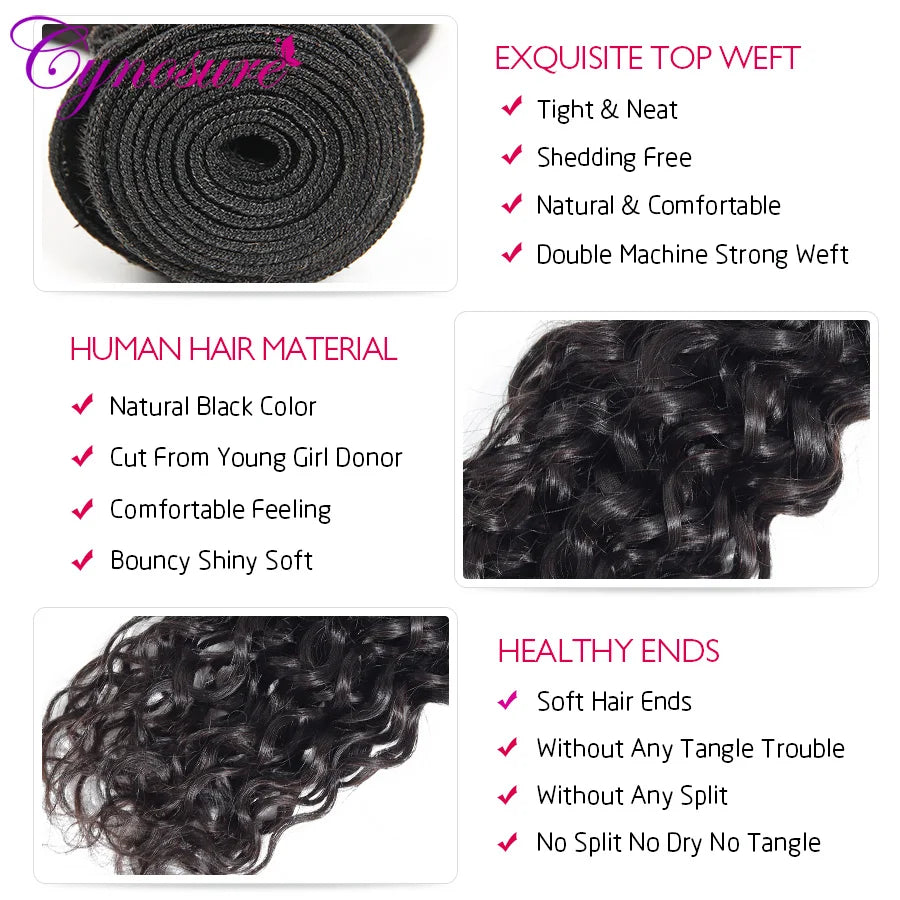 Cynosure Human Hair Water Wave Bundles with Closure Double Weft Brazilian Hair Weave 3 Bundles With Closure Remy