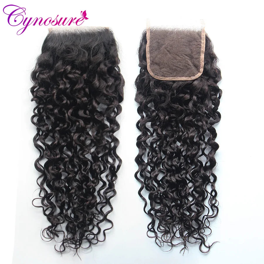 Cynosure Human Hair Water Wave Bundles with Closure Double Weft Brazilian Hair Weave 3 Bundles With Closure Remy