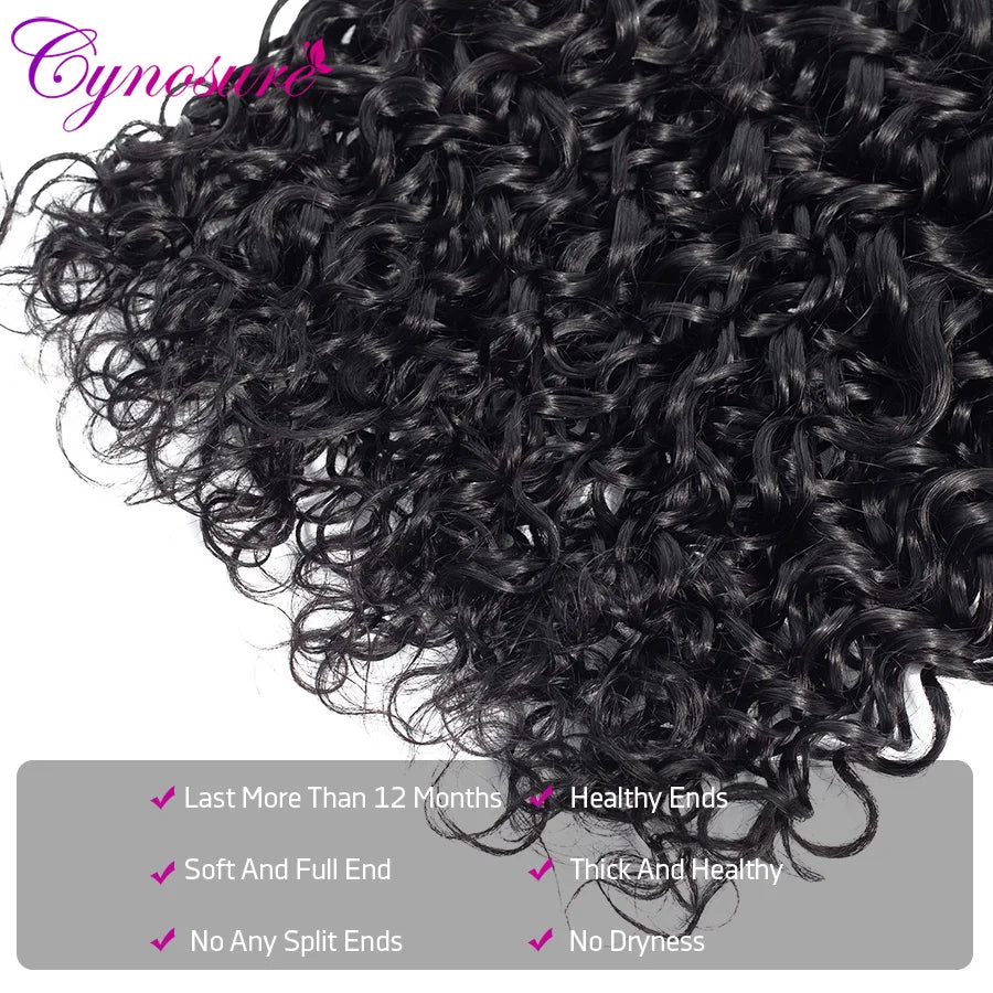 Cynosure Human Hair Water Wave Bundles with Closure Double Weft Brazilian Hair Weave 3 Bundles With Closure Remy