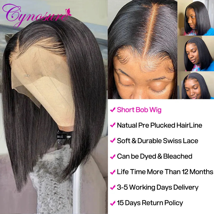 Cynosure Short Bob Wig Lace Front Human Hair Wigs For Women Pre Plucked With Baby Hair 13x4 Straight Lace Frontal Human Hair Wig