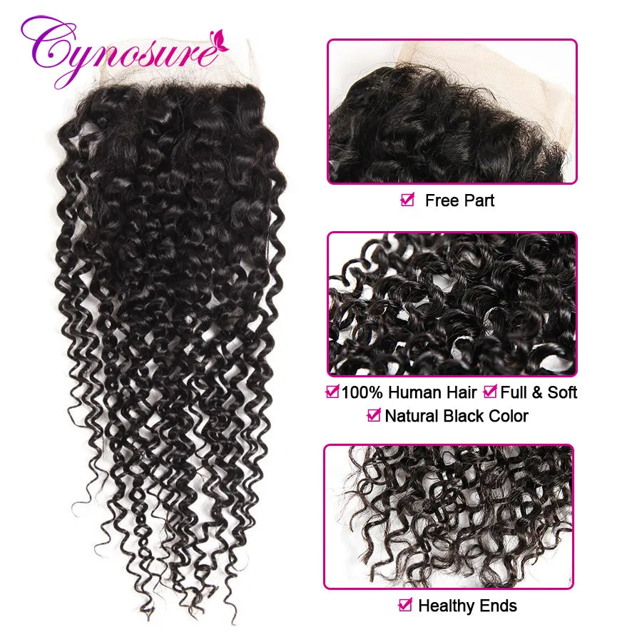 Afro Kinky Curly Weave Human Hair Bundles with Closure Cynosure Brazilian Hair Weave 3 Bundles with Closure Remy Hair