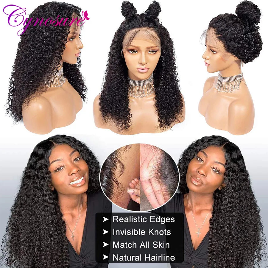 Cynosure 13x4 Curly Lace Front Human Hair Wigs For Black Women Pre Plucked Malaysian Kinky Curly 4x4 Lace Closure Wig Remy Hair