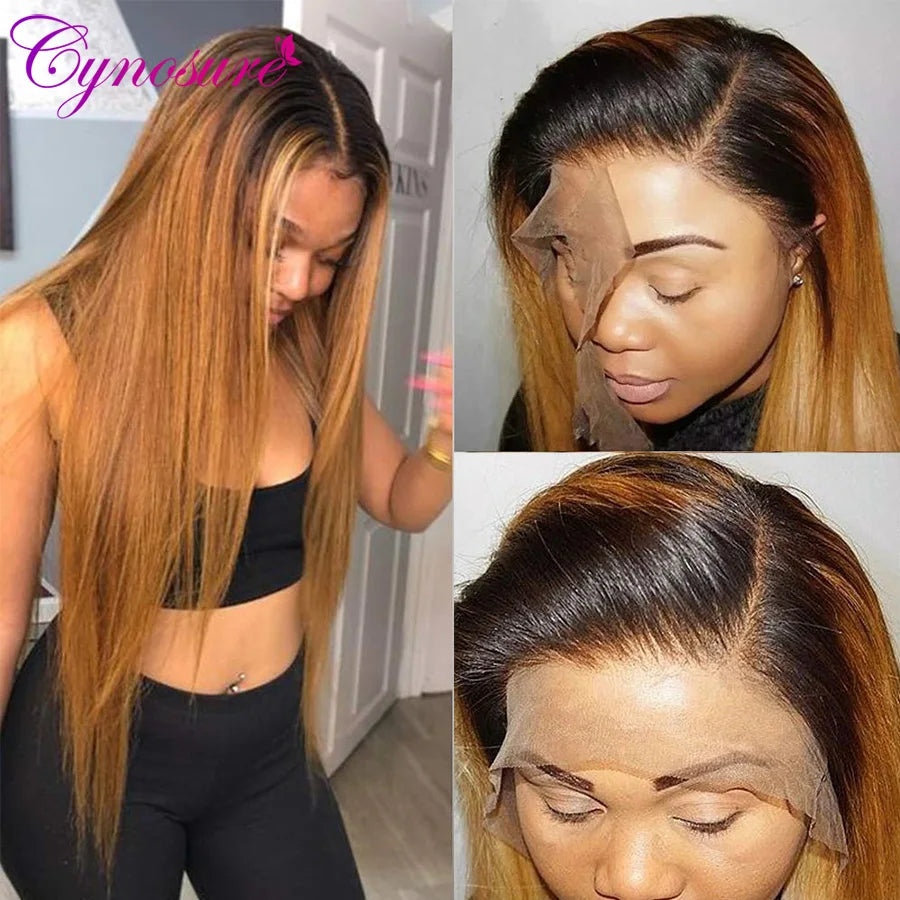 Cynosure Highlight Blonde Lace Front Human Hair Wigs  Pre Plucked 13x4 Ombre Brazilian Straight Human Hair Wigs For Black Women