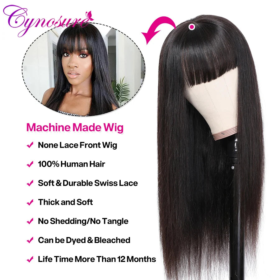 Cynosure Human Hair Wigs With Bangs Wig With Bangs Human Hair Brazilian Straight Hair Wigs For Black Women Remy Hair Wigs