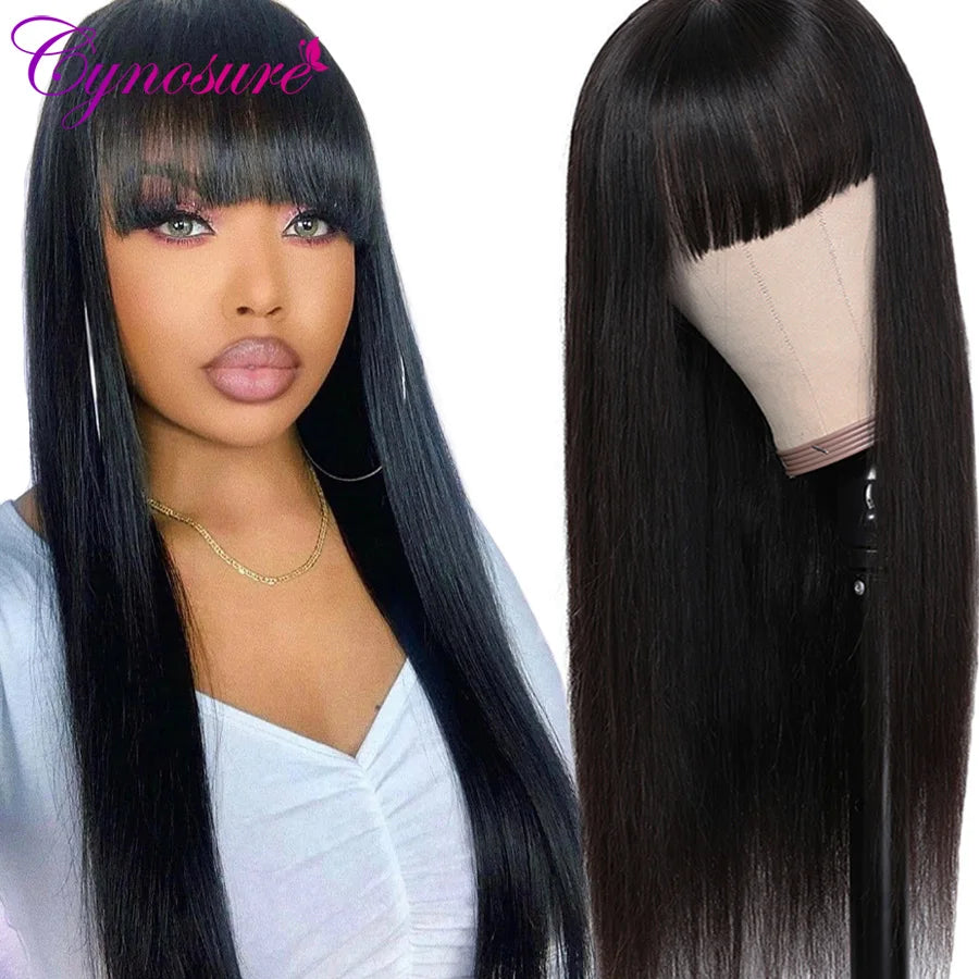 Cynosure Human Hair Wigs With Bangs Wig With Bangs Human Hair Brazilian Straight Hair Wigs For Black Women Remy Hair Wigs