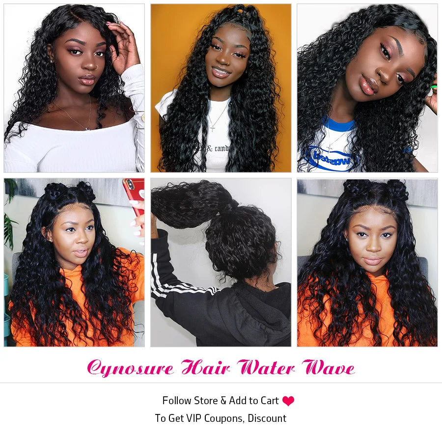 Cynosure Human Hair Water Wave Bundles with Closure Double Weft Brazilian Hair Weave 3 Bundles With Closure Remy
