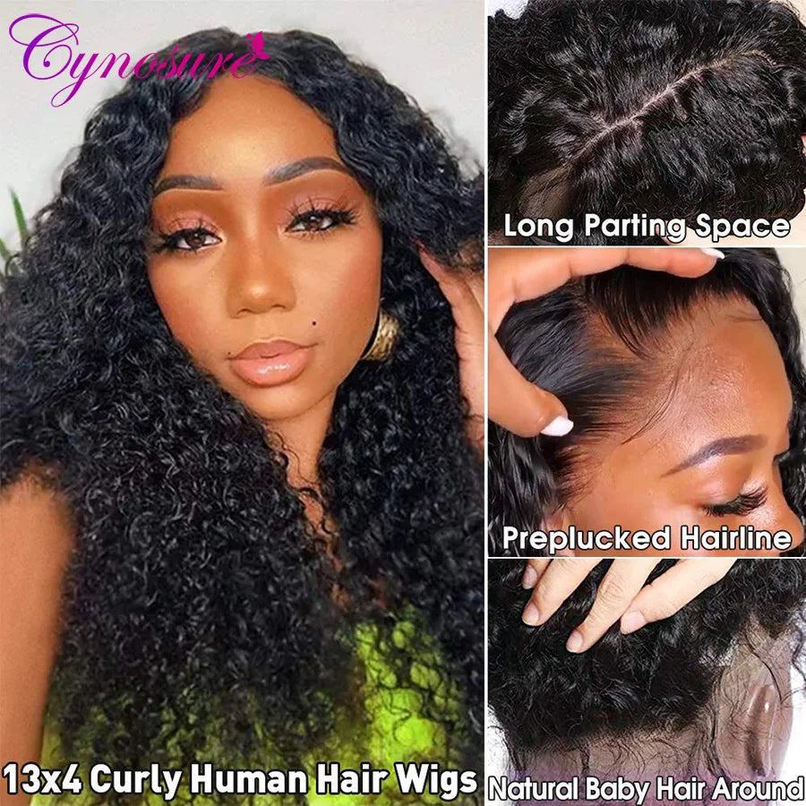 Cynosure 13x4 Curly Lace Front Human Hair Wigs For Black Women Pre Plucked Malaysian Kinky Curly 4x4 Lace Closure Wig Remy Hair
