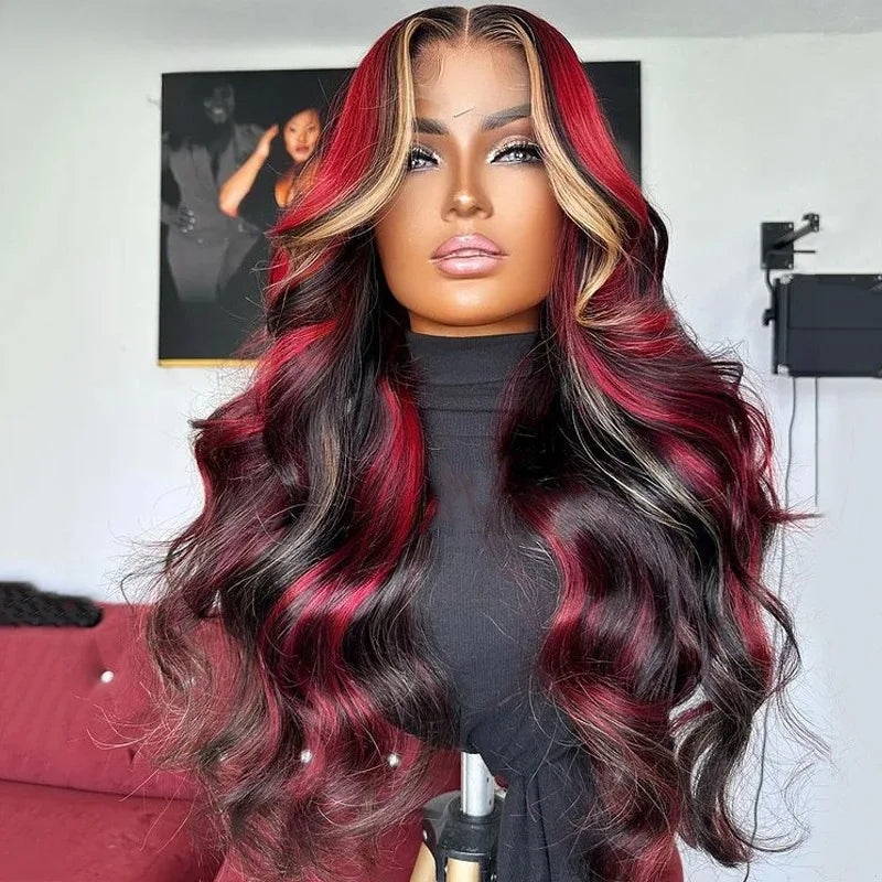 Blue Highlight Ombre Blonde Wig Body Wave Lace Frontal Wigs 13X4 HD Lace Wig Synthetic High Quality Pre Plucked Daily Cosplay