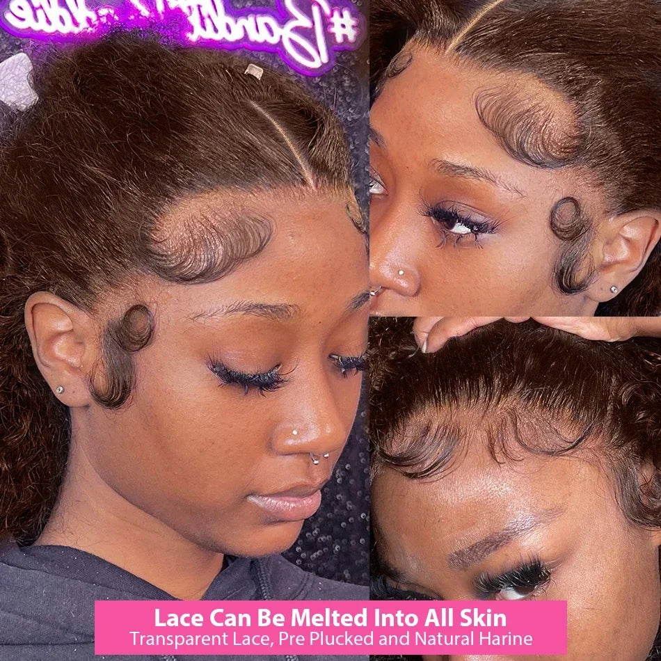 Glueless Chocolate Brown Kinky Curly Lace Front Human Hair Wig Colored 13x6 HD Lace Deep Wave Frontal Wigs For Women Pre Plucked