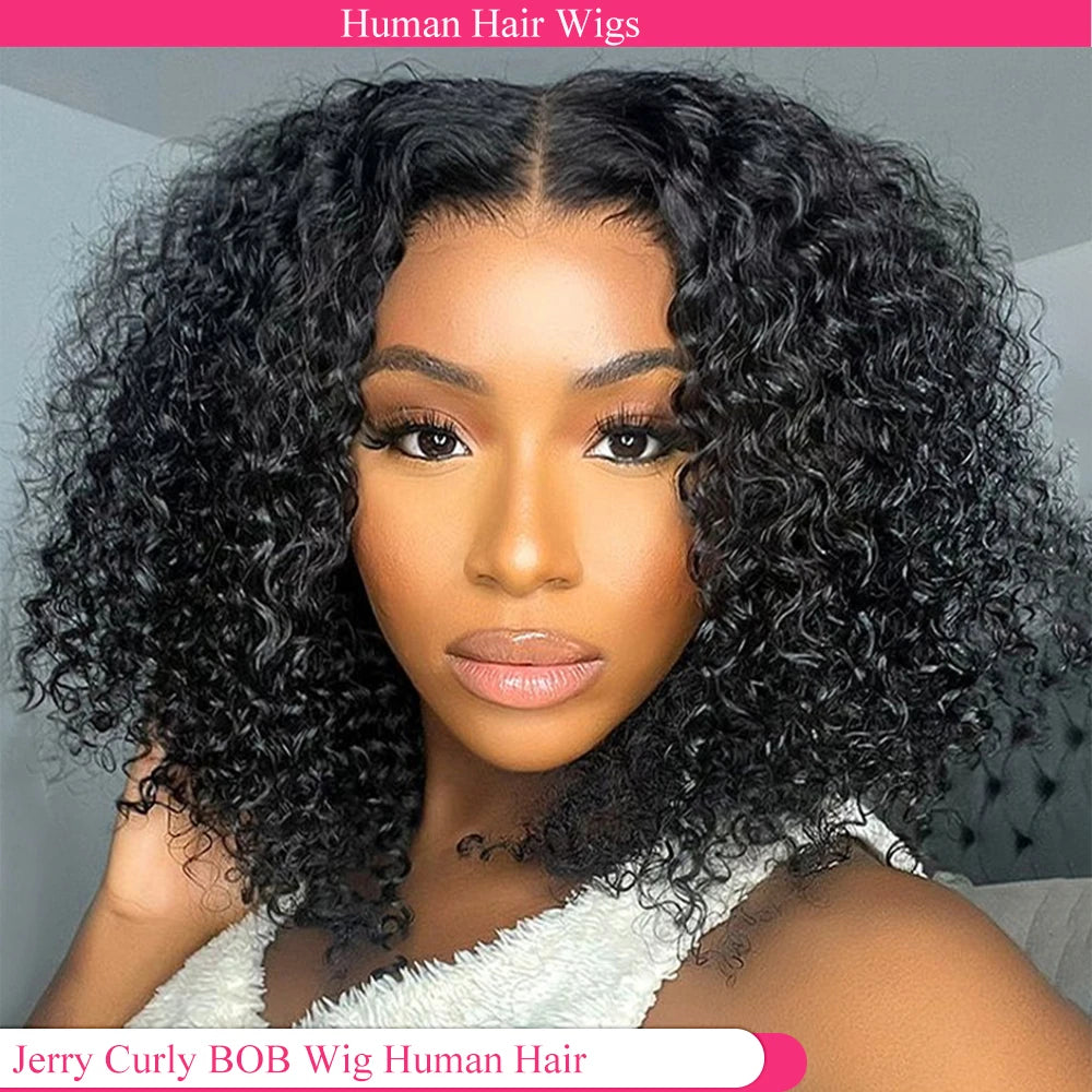 13x4 HD Lace Frontal Bob Wig Human Hair 100% Deep Curly Short Bob Glueless Wig Human Hair Jerry Curly 250% Lace Front Bob Wigs