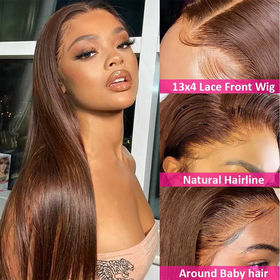 13X6 HD Dark Brown Wigs 13x4 360 Transparent Lace Frontal Wig 100% Chocolate Brown Human Hair Wigs Straight 4x4 Lace Closure Wig